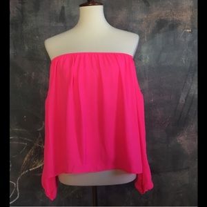 Hot pink cold shoulder top